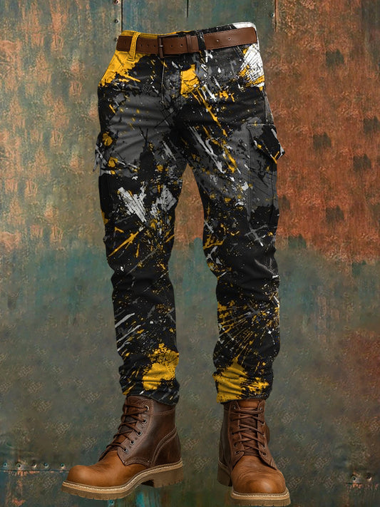 Men's Retro Vacation Business Art Print Casual Workwear Trousers