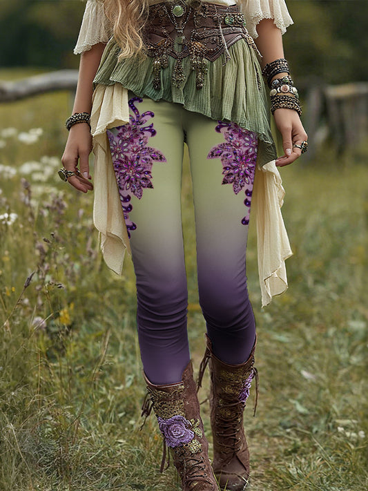 Women's ombre floral print leggings