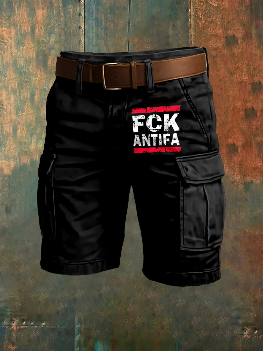 Men's FCK Antifa Art Print Overalls Shorts