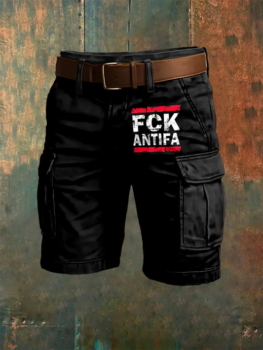 Men's FCK Antifa Art Print Overalls Shorts