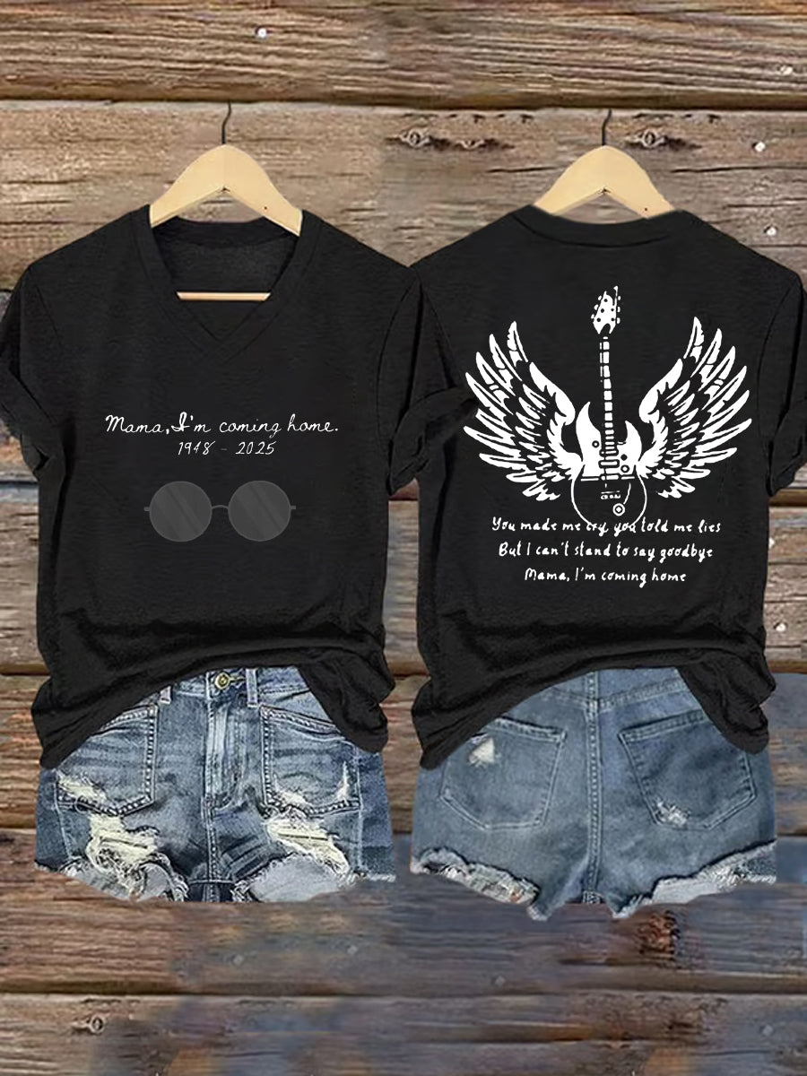 Women's Mama I'm Coming Home Rock Legend  Memorial V-Neck Tee