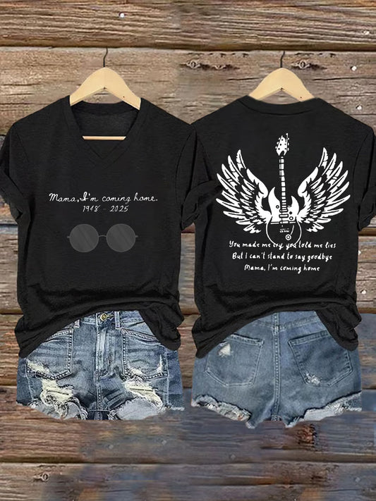 Women's Mama I'm Coming Home Rock Legend  Memorial V-Neck Tee