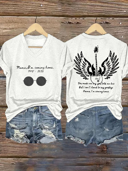 Women's Mama I'm Coming Home Rock Legend  Memorial V-Neck Tee