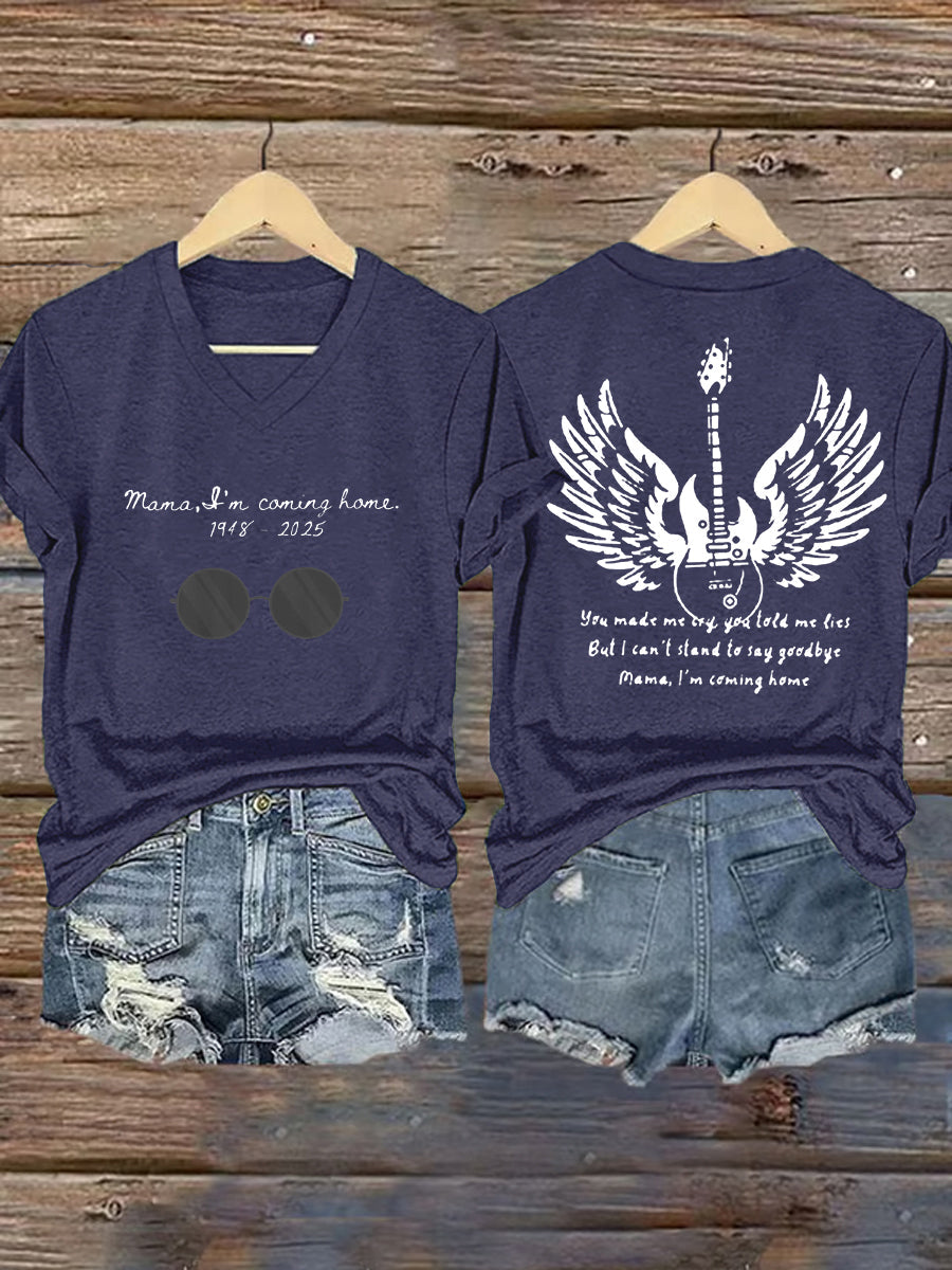 Women's Mama I'm Coming Home Rock Legend  Memorial V-Neck Tee