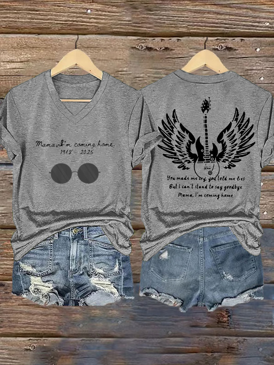 Women's Mama I'm Coming Home Rock Legend  Memorial V-Neck Tee