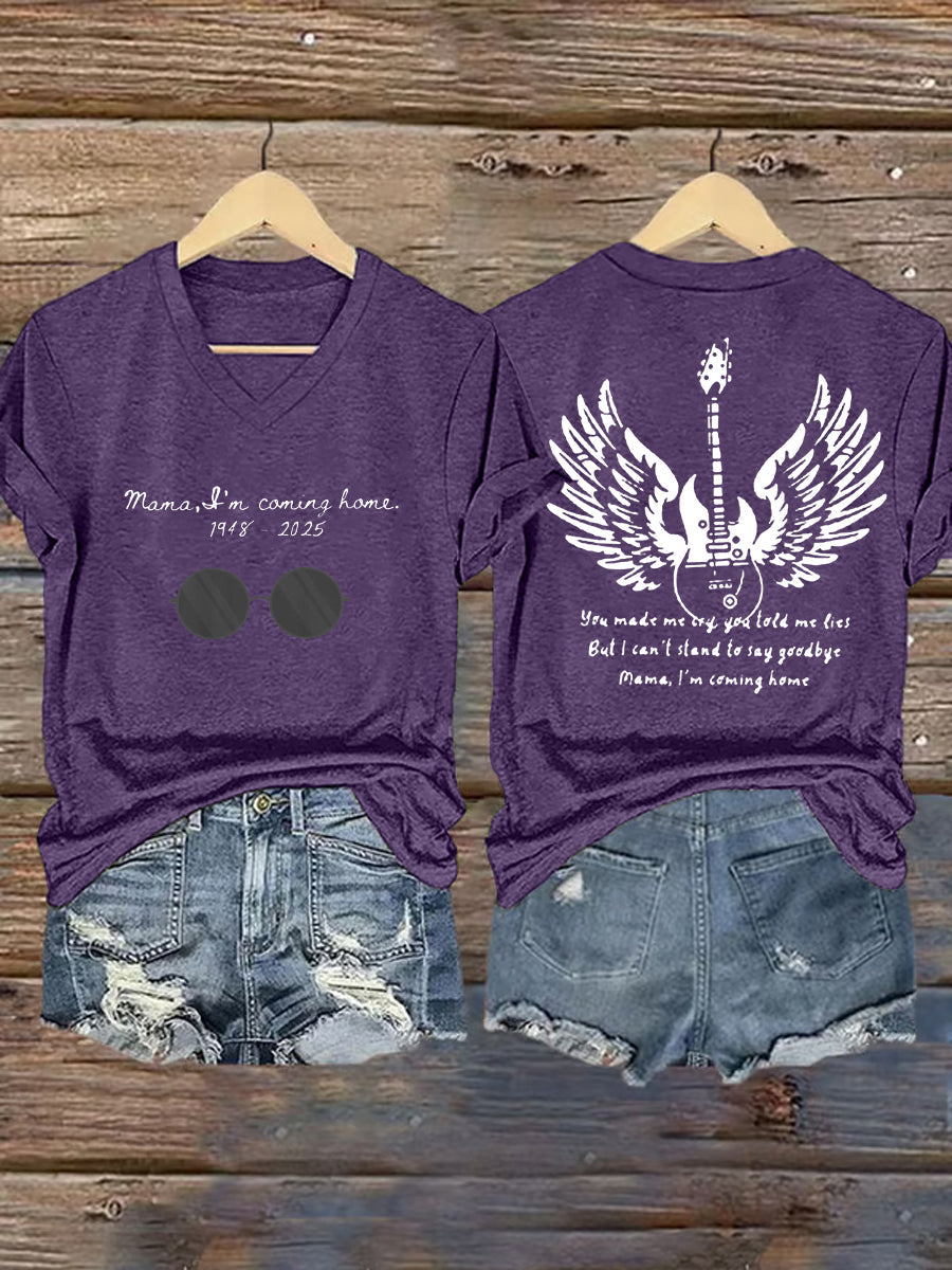 Women's Mama I'm Coming Home Rock Legend  Memorial V-Neck Tee
