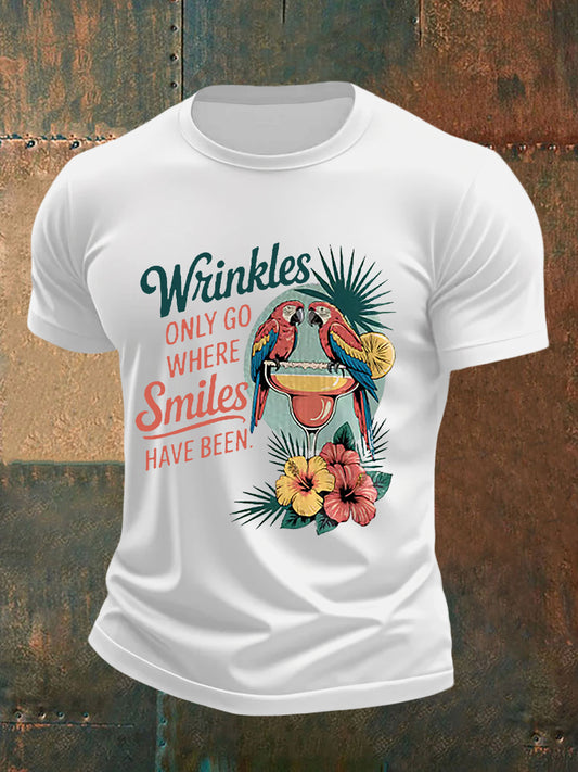 Men's Retro Jimmy Buffett Wrinkles Only Go Where Smiles Have Been Print Short Sleeve T-Shirt