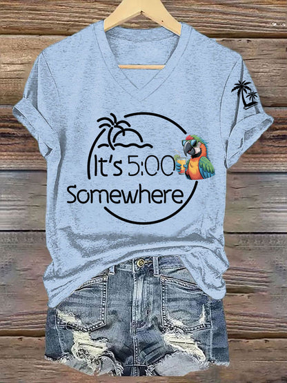 Women's  Its 5 O'clock Somewhere Casual V-Neck Tee