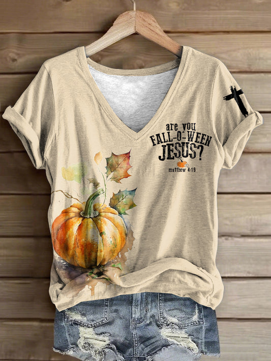 Women's Are You Fall-O-Ween Jesus Halloween Print T-shirt