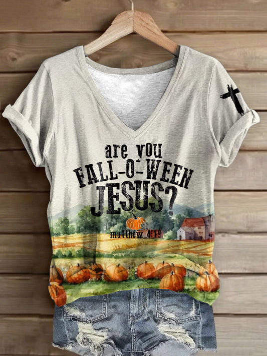 Women's Are You Fall-O-Ween Jesus Halloween Print T-shirt