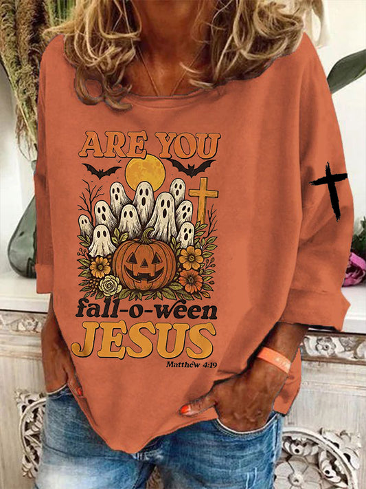 Women's  Funny Christian Halloween  Are You Fall-o-ween Jesus Sweatshirt