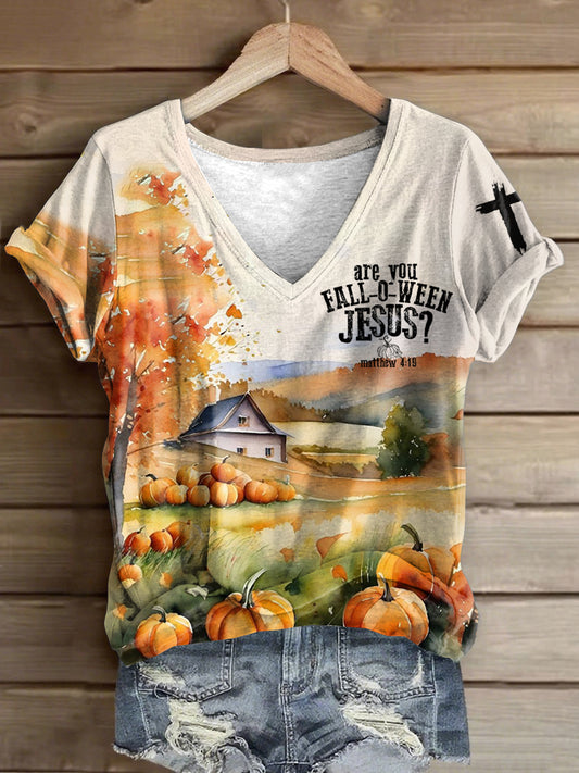 Women's Are You Fall-O-Ween Jesus Halloween Print T-shirt