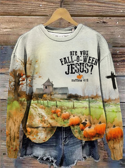Women's Are You Fall-O-Ween Jesus Halloween Print Sweatshirt