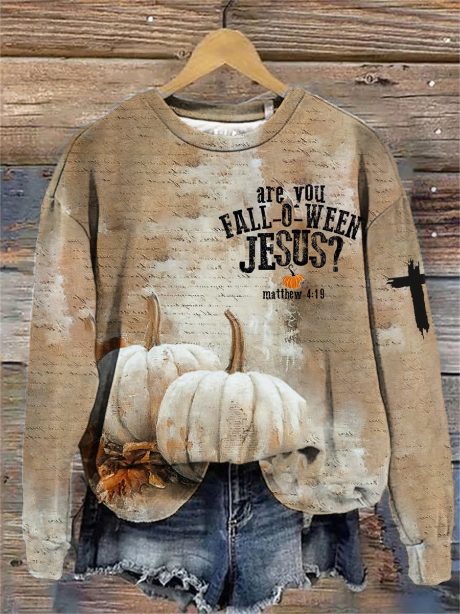 Women's Are You Fall-O-Ween Jesus Halloween Print Sweatshirt
