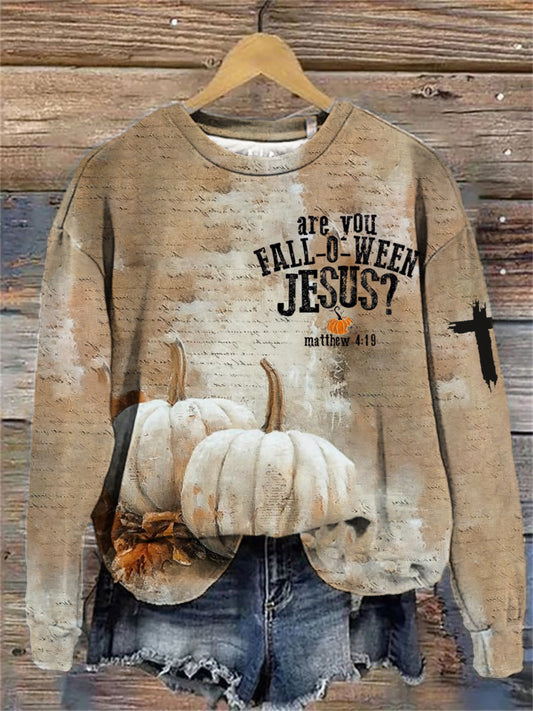 Women's Are You Fall-O-Ween Jesus Halloween Print Sweatshirt