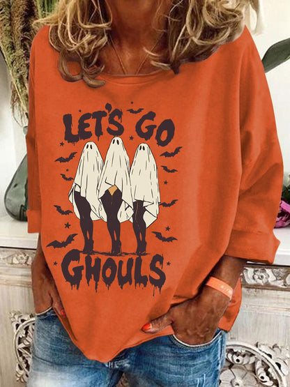 Women's Retro Funny Halloween Lets Go Ghouls  Sweatshirt