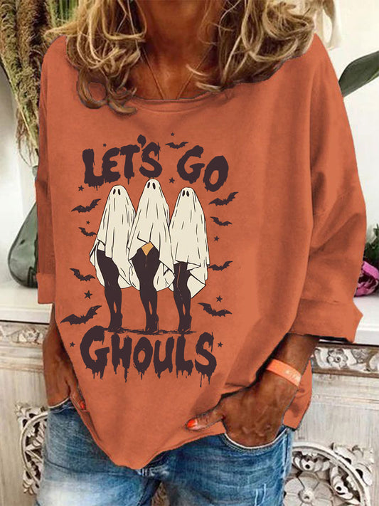 Women's Retro Funny Halloween Lets Go Ghouls  Sweatshirt