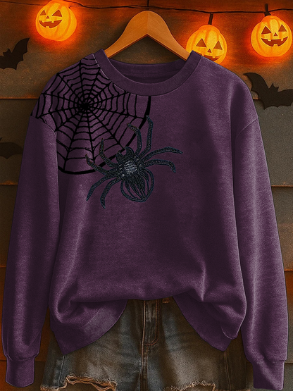 Women's Halloween Spider Print Casual Sweatshirt