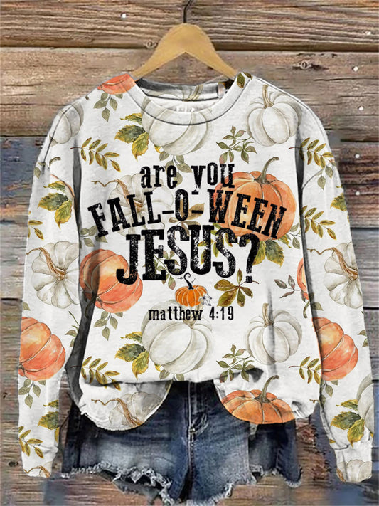 Women's Are You Fall-O-Ween Jesus Halloween Print Sweatshirt
