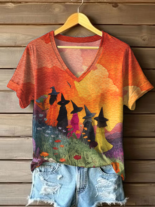 Women's Halloween Witch Print Casual T-Shirt