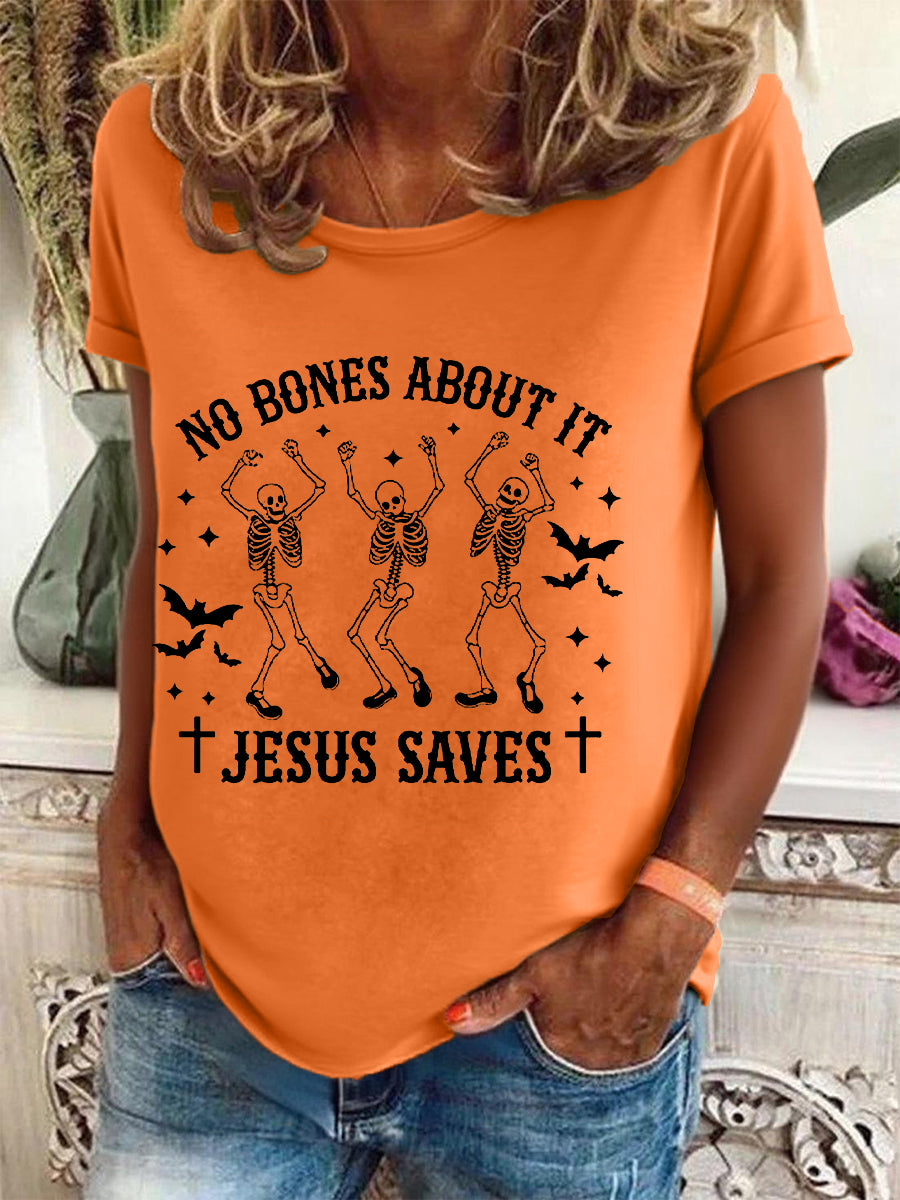 Women's Halloween Christian No Bones About It Jesus Saves Short Sleeve T-Shirt