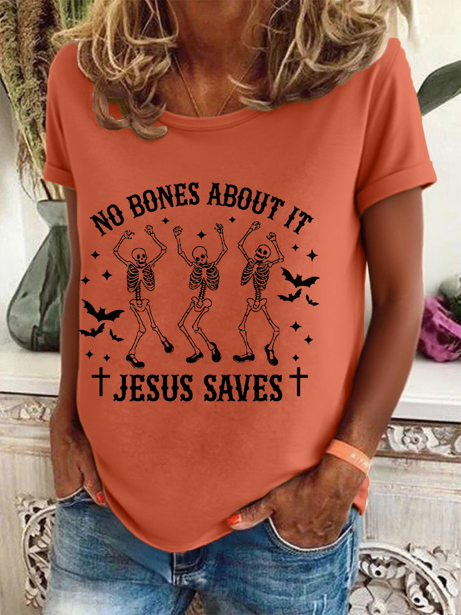 Women's Halloween Christian No Bones About It Jesus Saves Short Sleeve T-Shirt