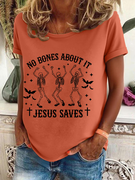 Women's Halloween Christian No Bones About It Jesus Saves Short Sleeve T-Shirt