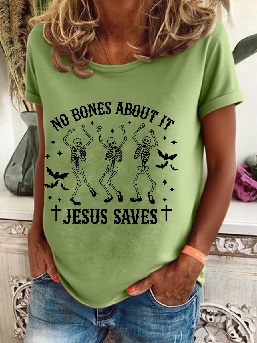 Women's Halloween Christian No Bones About It Jesus Saves Short Sleeve T-Shirt