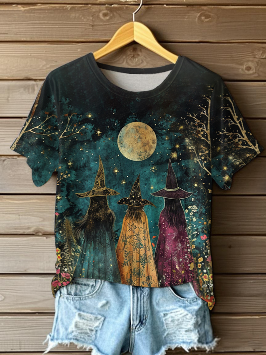 Women's Halloween Witch Print Casual T-Shirt