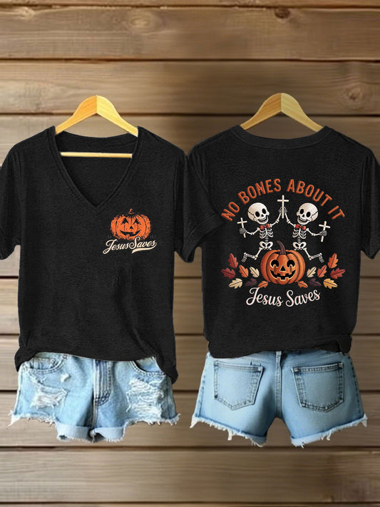 Women's Halloween Christian No Bones About It Jesus Saves Short Sleeve T-Shirt