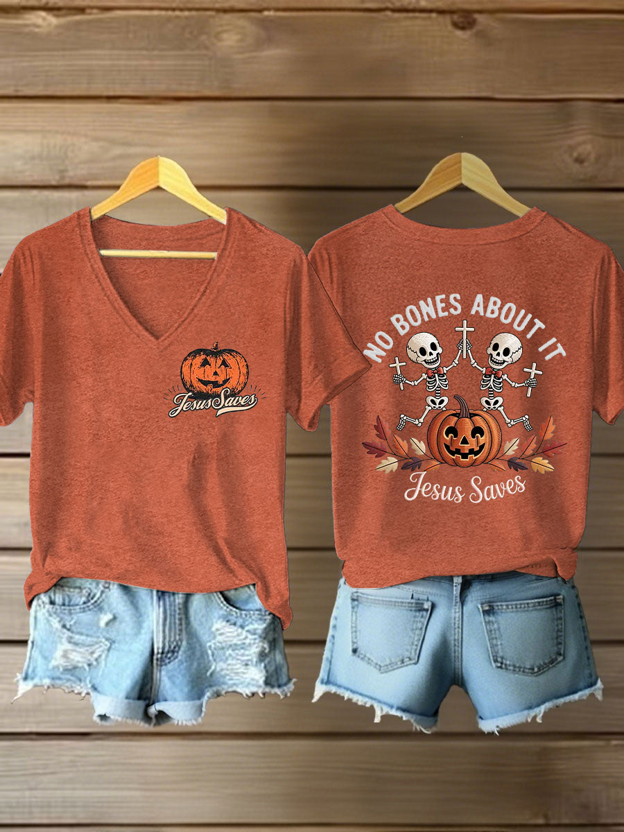 Women's Halloween Christian No Bones About It Jesus Saves Short Sleeve T-Shirt