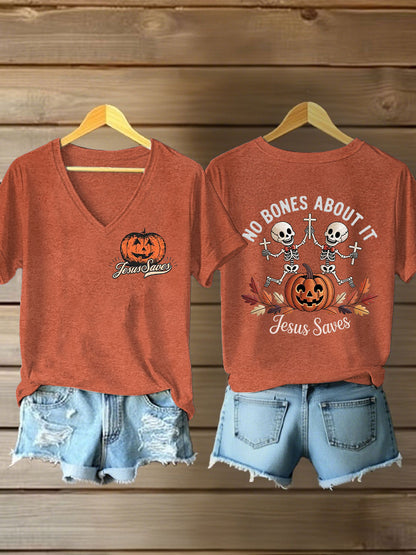 Women's Halloween Christian No Bones About It Jesus Saves Short Sleeve T-Shirt