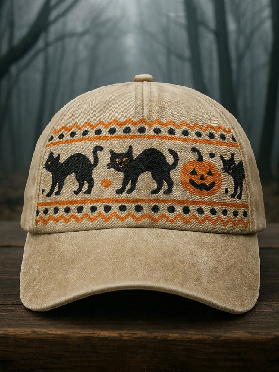 Halloween Black Cat Print Casual Unisex Hat