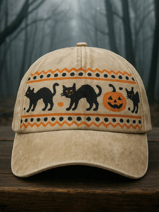 Halloween Black Cat Print Casual Unisex Hat