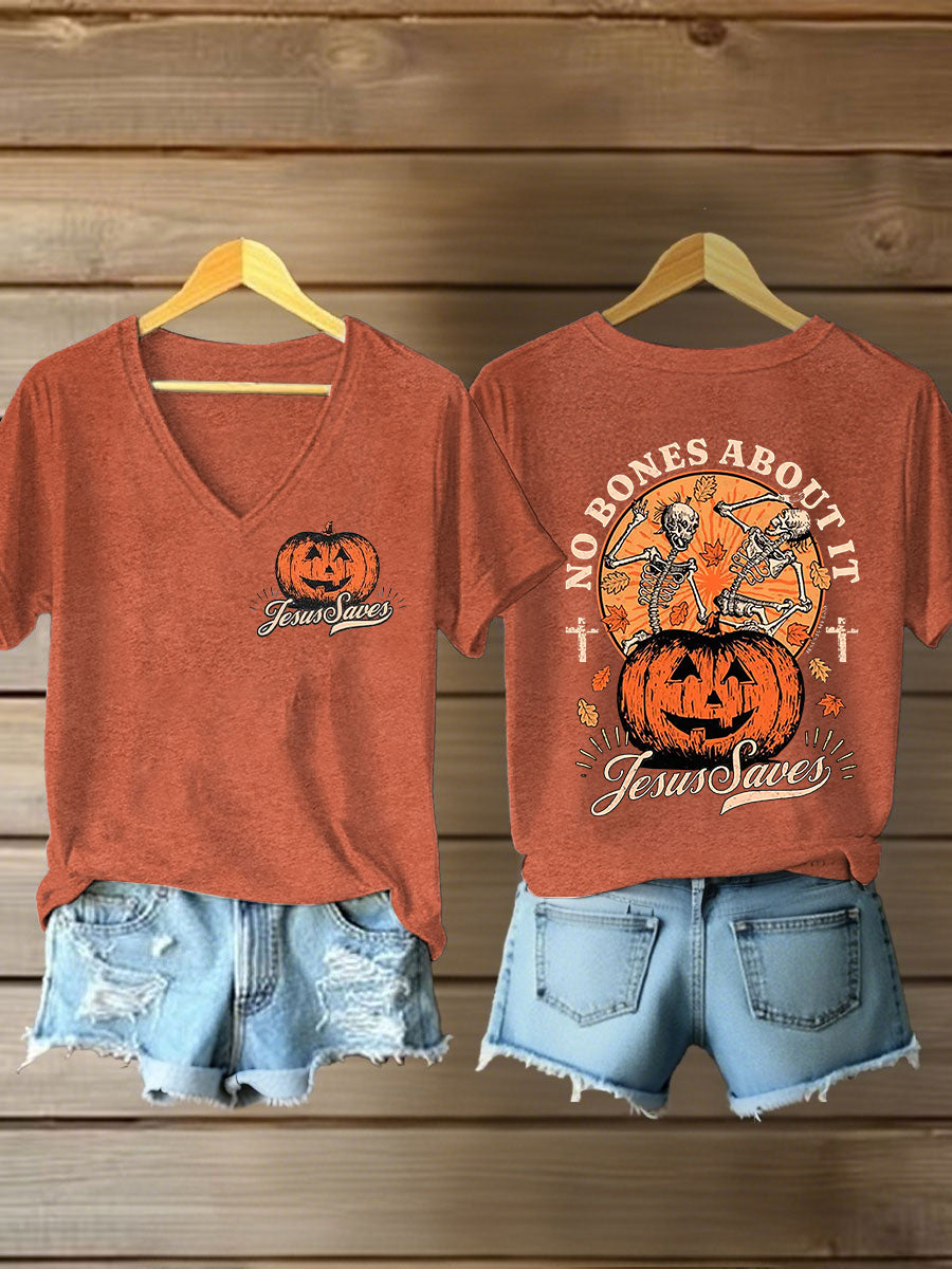 Women's Halloween Christian No Bones About It Jesus Saves Short Sleeve T-Shirt