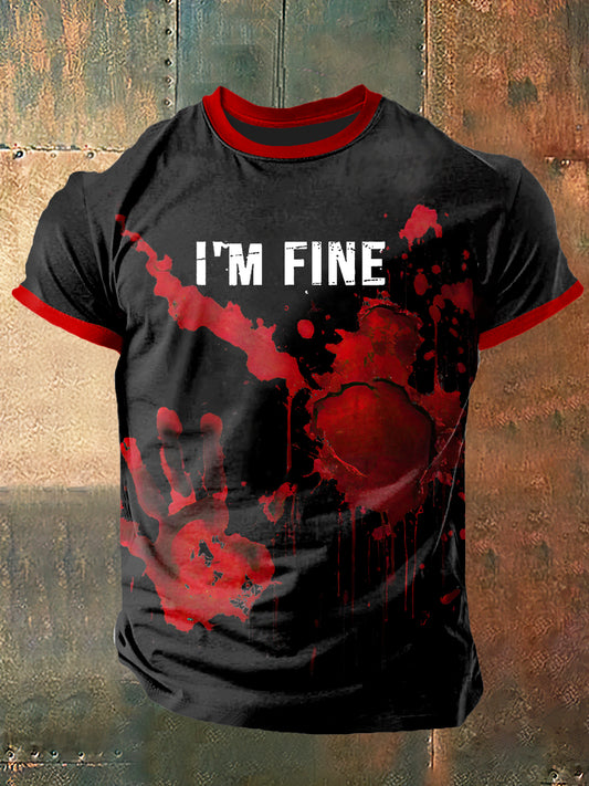 Men`s I`M Fine Print Vintage Fashion Short Sleeve T-Shirt