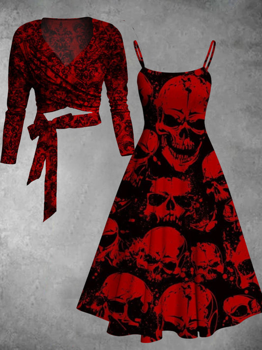 Vintage Skull Floral Art Print Two-Piece Dress