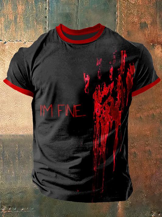 Men`s I`M Fine Print Vintage Fashion Short Sleeve T-Shirt