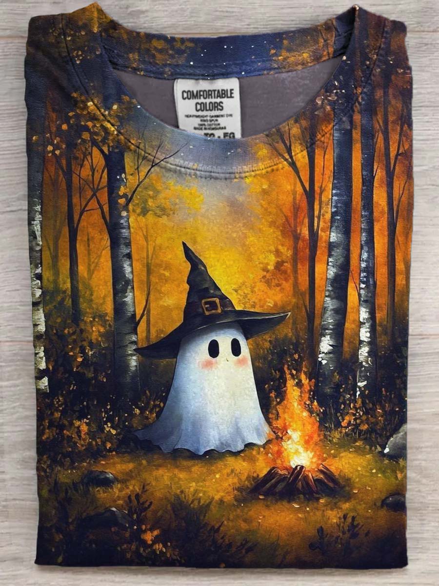 Halloween Spooky Ghost Print Casual Short Sleeve T-Shirt