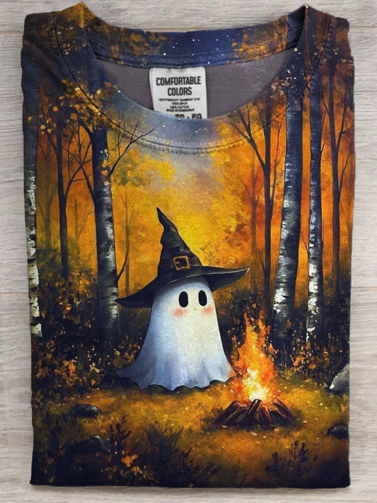 Halloween Spooky Ghost Print Casual Short Sleeve T-Shirt