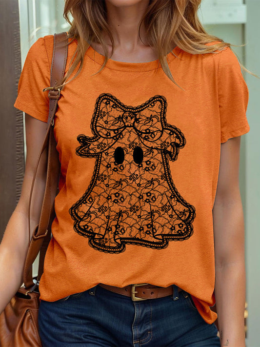 Women's Halloween Lace Ghost  Short Sleeve T-Shirt