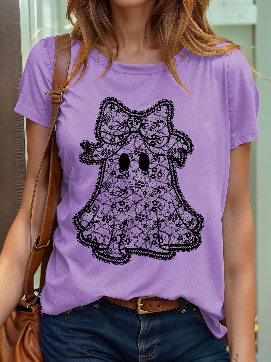 Women's Halloween Lace Ghost  Short Sleeve T-Shirt