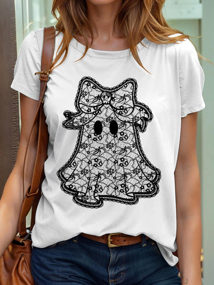 Women's Halloween Lace Ghost  Short Sleeve T-Shirt