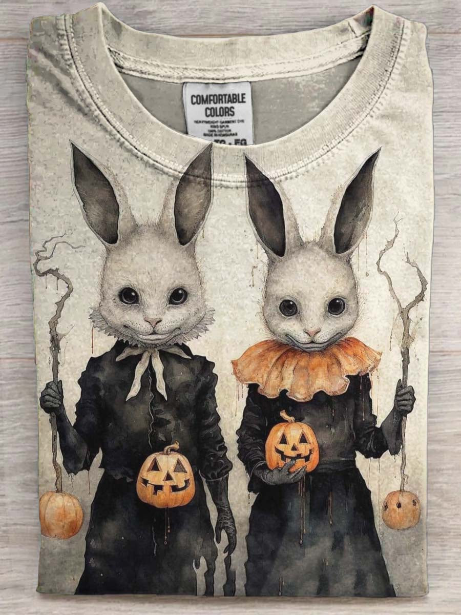 Halloween Evilable Bunny Print Casual Short Sleeve T-Shirt