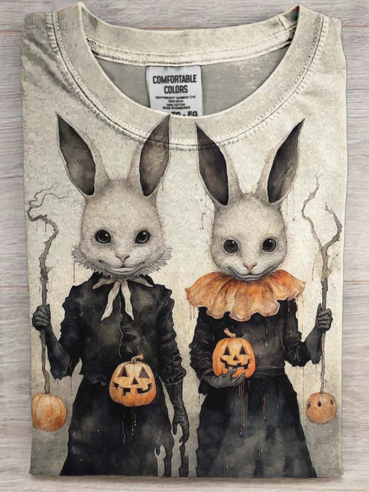Halloween Evilable Bunny Print Casual Short Sleeve T-Shirt