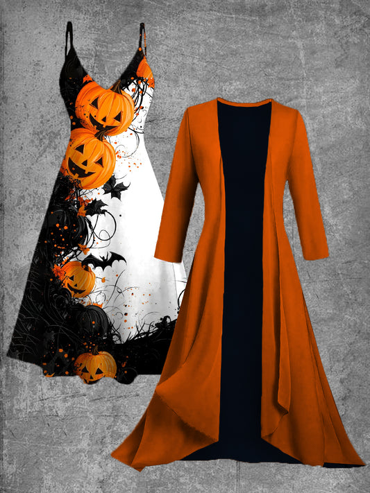 Vintage Halloween Art Print Suspender Dress Two Piece Dress