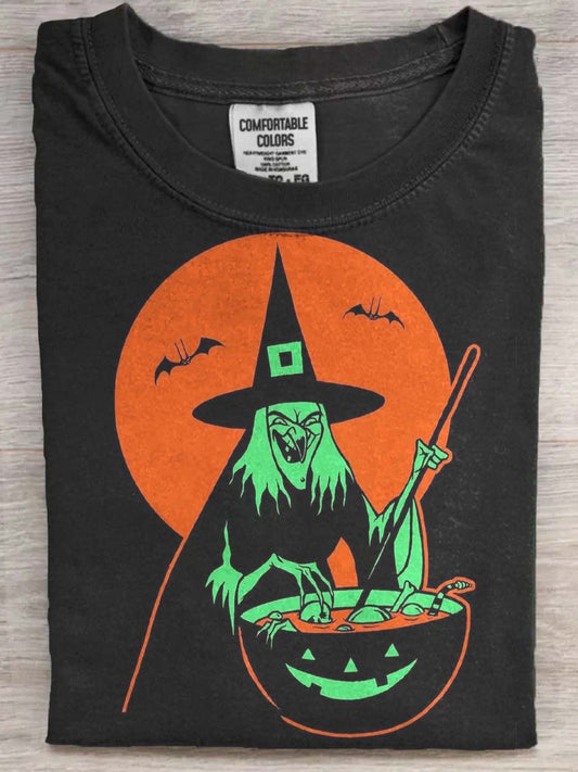 Halloween Wicked Witch Print Casual Short Sleeve T-Shirt