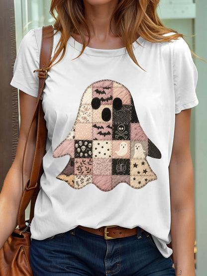 Women's Halloween Pink Halloween Ghost Print T-shirt