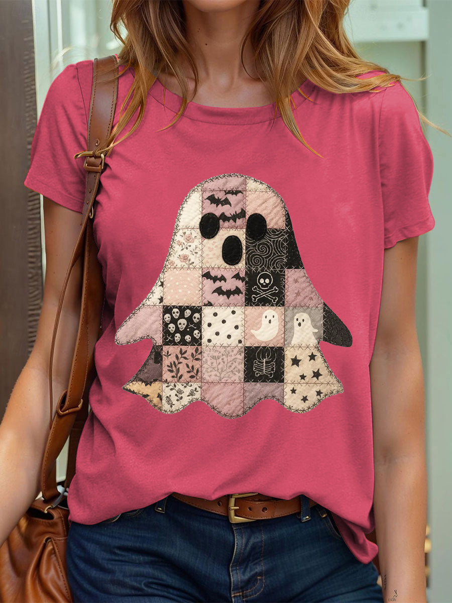 Women's Halloween Pink Halloween Ghost Print T-shirt