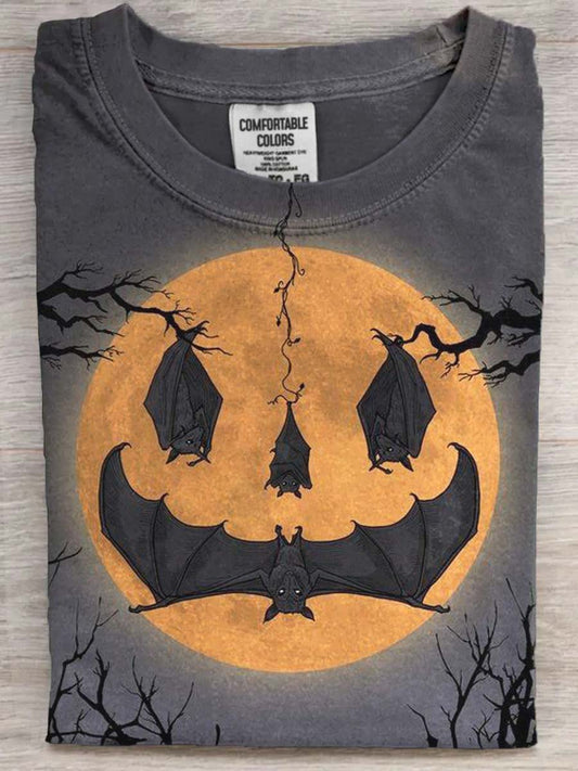 Halloween Bat Print Casual Short Sleeve T-Shirt